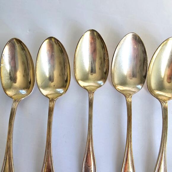 Antique Silver Plate Tablespoons 5 Monogramed Scroll Motif Unmarked Gilded Age - Picture 3 of 8